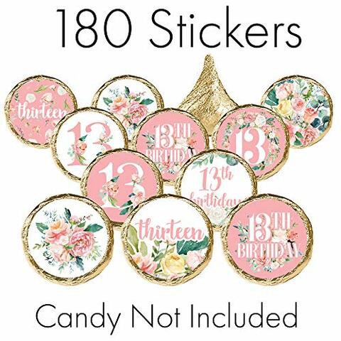 Distinctivs Pink Floral 13Th Birthday Party Favor Stickers - 180 Labels