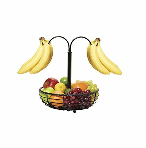 Gourmet Basics by Mikasa Rope Metal Fruit Basket with Double Banana Hook, Black