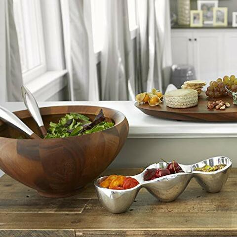 Nambe Yaro Acacia-Wood Salad Bowl with 2 Servers