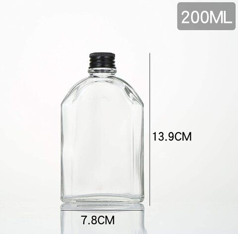 FUFU 5pcs 200ml empty juice bottle glass milk beverage bottle whiskey bottle vodka bottle party drink shop coffee shop (Black lid)