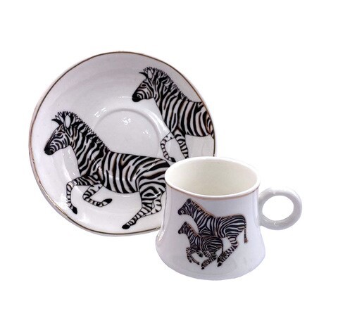 H&amp;L Zakka - Elegant Zebra Design Small Ceramic Cup &amp; Saucer