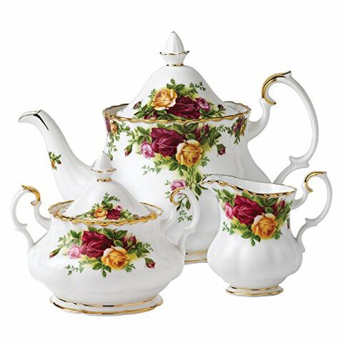 Royal Albert Old Country Roses Covered Sugar Bowl, Mostly White with Multicolored Floral Print