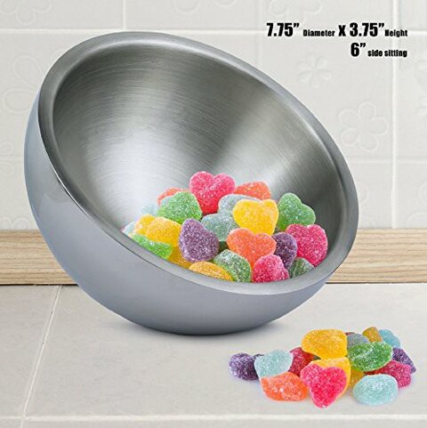 Estilo Stainless Steel Nut and Candy Dish, Dual Angle Double-wall Serving Bowl, 7.75 inches diameter