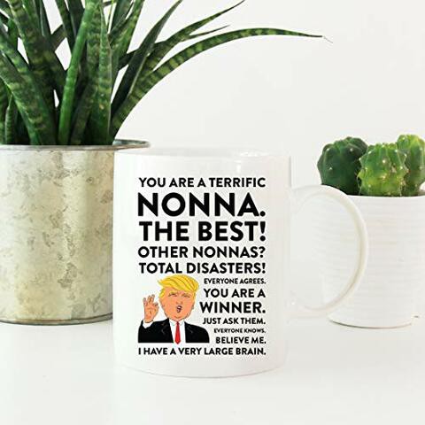 Andaz Press Funny President Donald Trump 11oz. Coffee Mug Gift, Terrific Nonna, 1-Pack, Hot Chocolate Christmas Birthday Drinking Cup Republican Political Satire for Family in Laws