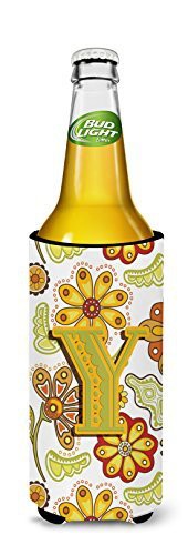 Caroline&#39;s Treasures Letter Y Floral Mustard And Green Ultra Beverage Insulators For Slim Cans