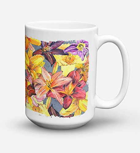 Caroline&#39;s Treasures 8892Cm15 Day Lillies Dishwasher Safe Microwavable Ceramic Coffee Mug 15 Ounce, 15 Ounce, Multicolor