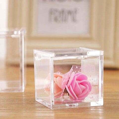 FUFU 12 Pcs Christmas Gift Transparent Plastic Candy Box Candy Packaging Case Party Favors for Xmas Silent Night New Year 4.5x4.5cm