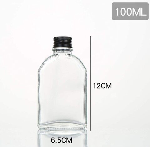 FUFU 12pcs empty juice bottle glass milk beverage bottle coffee bottle whiskey bottle coffee bottle vodka bottle party drink shop coffee shop (100ML, Black lid)