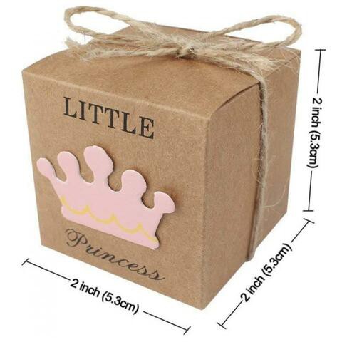 ALISSA 50Pcs Little Princess Baby Shower Favor Boxes + 50Pcs Twine Bow | Rustic Kraft Paper Candy Bag Gift Box for Baby Shower Party Supplies Girl Decoration (Pink)