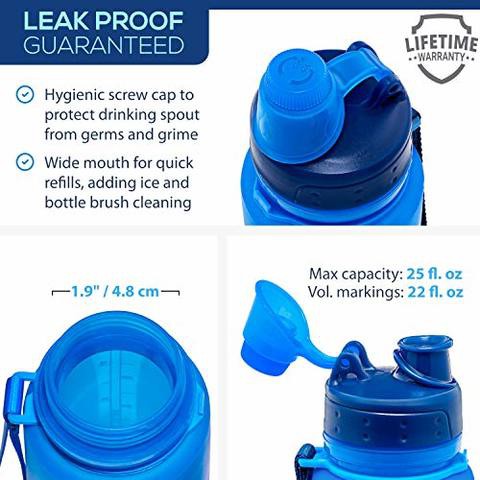 Nomader Bpa Free Collapsible Sports Water Bottle - Foldable With Reusable Leak Proof Twist Cap For Travel Hiking Camping Outdoor And Gym - 22 Oz (Vibrant Blue)