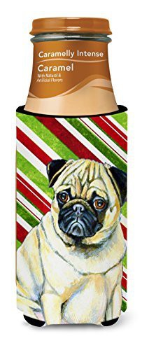 Caroline&#39;s Treasures Lh9252Muk Pug Candy Cane Holiday Christmas Ultra Beverage Insulators For Slim Cans, Slim Can, Multicolor