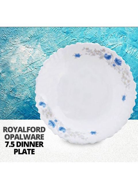 Royalford Dinner Plate White/Blue 7.5inch