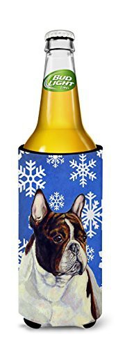 Caroline&#39;s Treasures Lh9292Muk French Bulldog Winter Snowflakes Holiday Ultra Beverage Insulators For Slim Cans, Slim Can, Multicolor