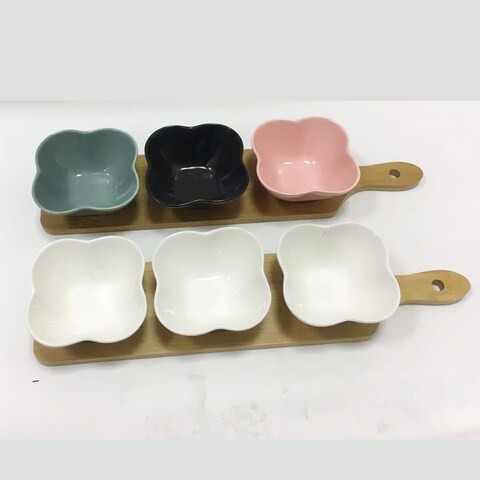 LINGWEI Seasoning Dishes Ceramic Dipping Bowls Set with Tray Condiment Dishes Snack Serving Tray Food Storage Container Style-6