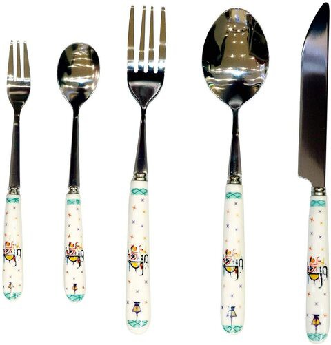 LIHAN  top quality Creative Tableware  EID MUBARAK cutlery set combine 6 Pieces Polish dinning  spoon ,6pces  big forks,6 pces dessert fork,6 pces tea spoon and 6 pces knife with Ceramic Handle,classi