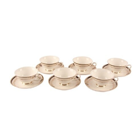 XIANGYU Dinner Set Porcelain Gold, 12pcs tea/coffee set cups/ Saucer. 12pcs for 6 people. New Ceramic Bone China, The rich and colorful designs with real 24K gold.