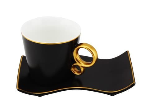 SHALLOW 6 CUPS &amp; 6 SAUCERS TEA SET IN GIFT BOX 190CC -NEW BONE CHINA -MATT BLACK(QY-1253-BL)