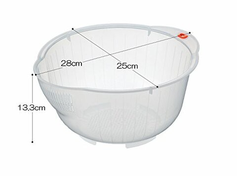 Inomata Japanese Rice Washing Bowl with Side and Bottom Drainers, Clear