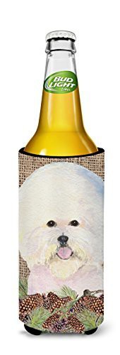 Caroline&#39;s Treasures Ss4106Muk Bichon Frise On Faux Burlap With Pine Cones Ultra Beverage Insulators For Slim Cans, Slim Can, Multicolor