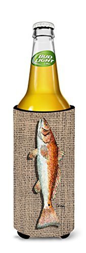 Caroline&#39;s Treasures 8736Muk Fish Red Fish On Faux Burlap Ultra Beverage Insulators For Slim Cans, Slim Can, Multicolor