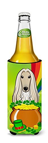 Caroline&#39;s Treasures Bb1988Muk Afghan Hound St. Patrick&#39;s Day Michelob Ultra Beverage Insulator For Slim Cans, Slim Can, Multicolor