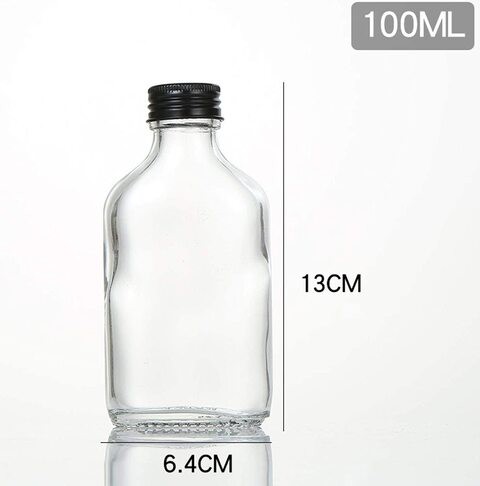 FUFU 12pcs empty juice bottle glass milk beverage bottle coffee bottleKombucha bottle whiskey bottle coffee bottle vodka bottle party drink shop coffee shop (100ML, black lid)