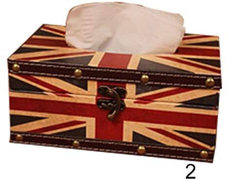 Tjackson Tissue Paper Box,Kleeneex Box,Tissue Box Holder, Retro Creative Boxvinatge Flag Design Hinged Refillable Storage For Home Decoration.