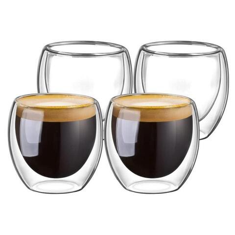 ALISSA 80 ml 4Pcs Double Walled Glass Cups for Espresso Coffee Turkish Tea Cappuccino Latte Demitasse for Home Cafes Hotels Office Kiosks