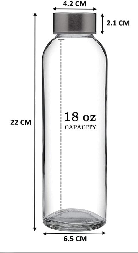 FUFU Glass Water Bottles: 6 Pack, 18 Oz, Stainless Steel Leak Proof Lid, Premium Soda Lime, Best As Reusable Drinking Bottle, Sauce Jar, Juice Beverage