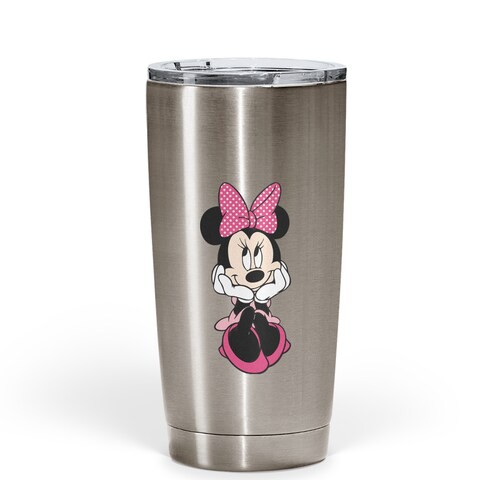 Loud Universe - Sitting Minnie Mouse Yeti Like Silver Travel Tumbler Cute Phone Girls Theme Stainless Steel Tumbler with Clear Acrylic Lid