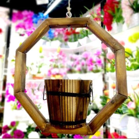 Lingwei - Style A Hanging Wooden Flower Basket Garden Decoration Bird Nest Decoration Beautiful Vase