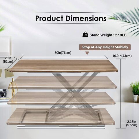 IBAMA Computer Work Station Adjustable Vertical Desk Converter, Tabletop Sit Stand Up Desk Riser 20&times;30 Inch Workstation Area (Brown)