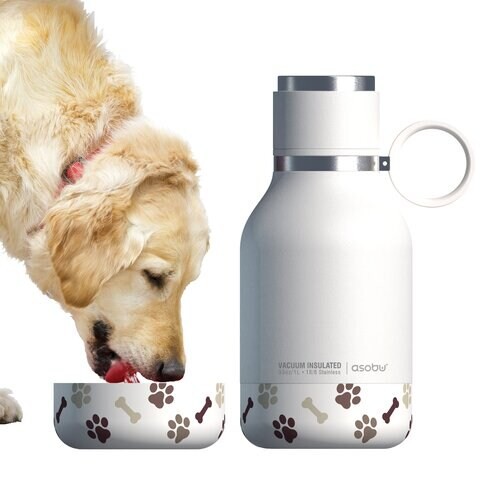 Asobu Dog Bowl Bottle 1L - Stainless Steel Hydration Bottle and Detachable Bowl for Dogs - White