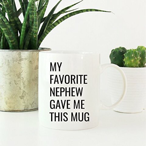 Andaz Press 11oz. Funny Coffee Mug Gag Gift, My Favorite Nephew Gave Me This Mug, 1-Pack, Aunt Uncle Birthday Christmas Sarcastic Humor Gift Ideas