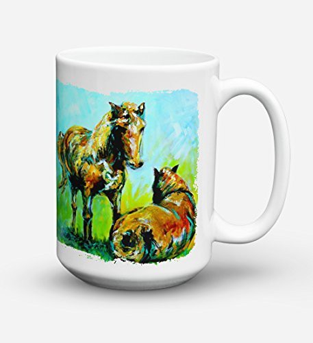 Caroline&#39;s Treasures Mw1126Cm15 Horse Grazin Dishwasher Safe Microwavable Ceramic Coffee Mug 15 Ounce, 15 Ounce, Multicolor