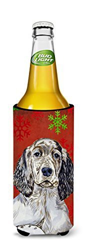 Caroline&#39;s Treasures Lh9322Muk English Setter Red And Green Snowflakes Holiday Christmas Ultra Beverage Insulators For Slim Cans, Slim Can, Multicolor