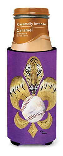 Caroline&#39;s Treasures 8476Muk Tiger Fleur De Lis Baseball Ultra Beverage Insulators For Slim Cans, Slim Can, Multicolor