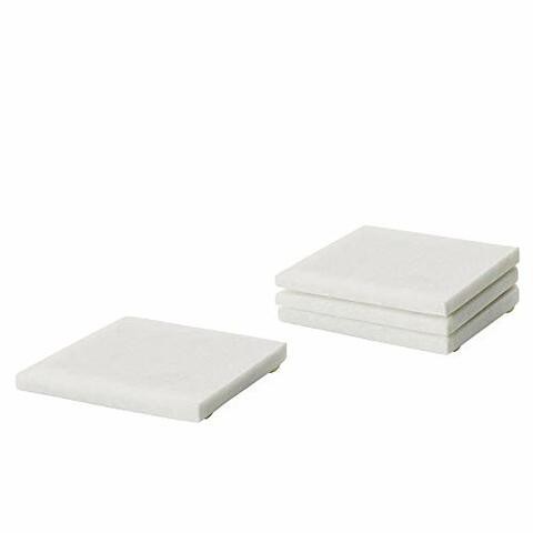 Torre &amp; Tagus Square Marble Coasters, Set of 4, 4x4, White