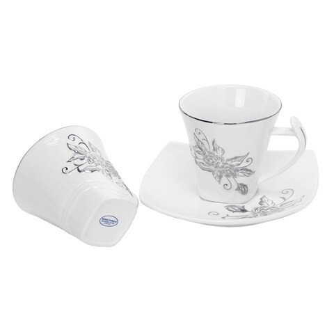 Royalford New Bone China 12Pcs Suare Cup &amp; Saucer