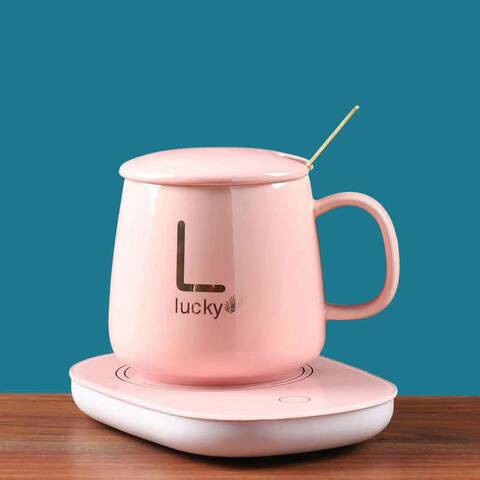 LIHAN pink porcelain coffee cup heater; heat preservation device 55 degrees heating automatic constant temperature cup ceramic cup 350ML coffee milk smart heater (this product only provides heated coa