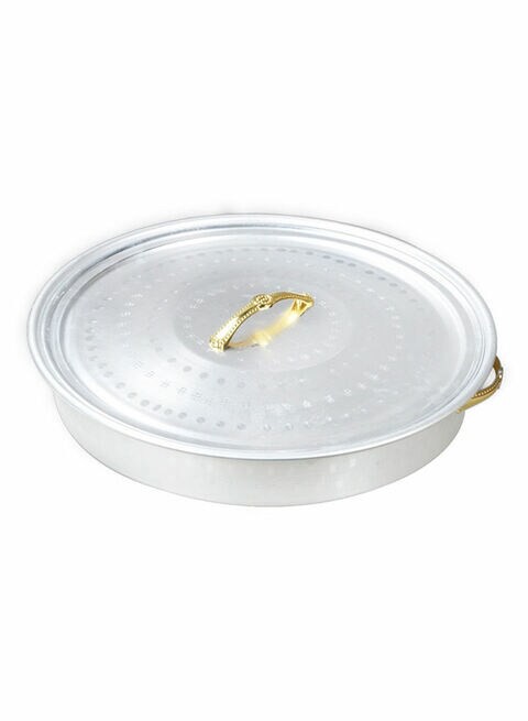 Ayda Breakfast Serving Tray With 7 Serving Plates And Lid Silver 15Inch