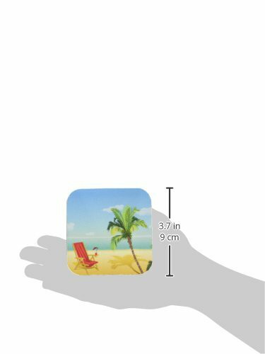 3dRose CST_152538_1 Beach Scene with a Chair and Palm Tree Soft Coasters, Set of 4