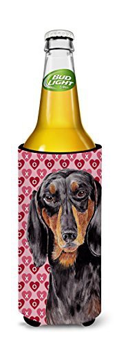 Caroline&#39;s Treasures Sc9276Muk Dachshund Black Tan Hearts Love Valentine&#39;s Day Ultra Beverage Insulators For Slim Cans, Slim Can, Multicolor