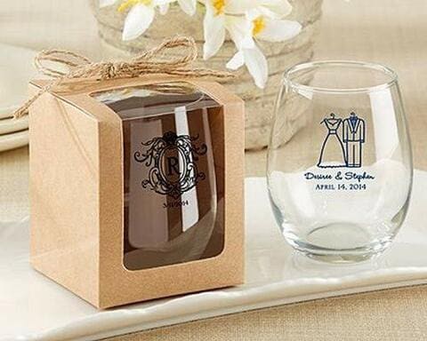 Kate Aspen Kraft Style Display Gift Boxes for Stemless Wine Glass, Wedding/Party Favors, 9-Ounce, Set of 12