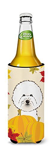 Caroline&#39;s Treasures Bb2023Muk Bichon Frise Thanksgiving Michelob Ultra Beverage Insulator For Slim Cans, Slim Can, Multicolor