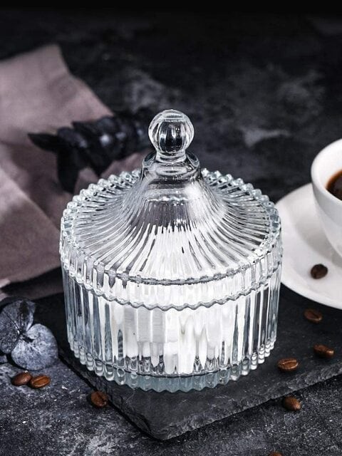 FUFU Tent Shaped Crystal Glass Candy Dish with Lid Candy Box Sugar Bowl Cookie Jar Biscuit Barrel Candy Buffet Storage Container for Home Office Desk...