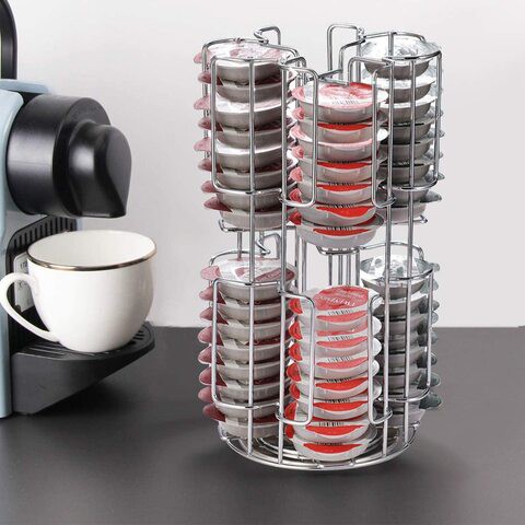 Doreen Coffee Pods Capsule Holder Rotating for 64 Pieces  Coffee Capsules, Revolving Coffee Capsule Display Stand Dispenser Storage Rack for Desk, Coffee Accessories Capsule Shelf（GC1687A）