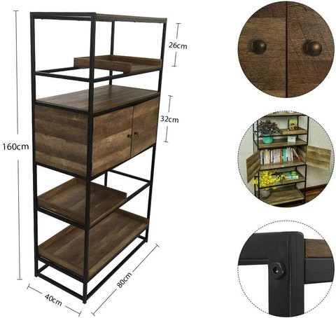 YATAI 5 Tier Wooden Bookshelf Storage Organizer With Doors