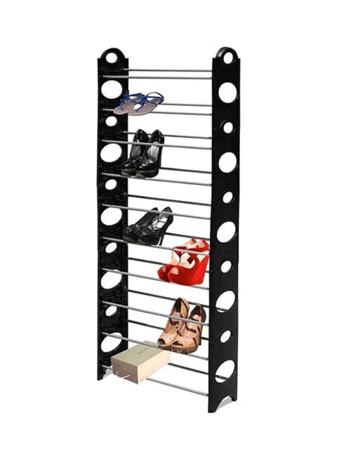 Generic 10 Layers Stackable Shoe Rack Black/Silver 64X26X158cm