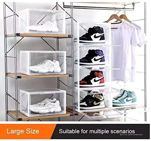 Lushh Transparent Shoe Storage Box, Side Open High Quality storage Organizer Boxes - Stores Shoes Size up to UK 46 (Big Size), 2 Box Set